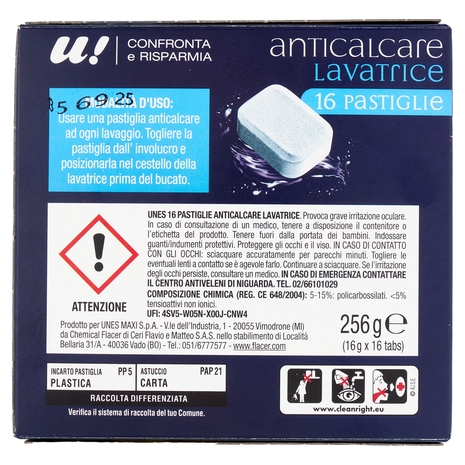 16 Pastiglie Anticalcare Lavatrice U! Confronta e Risparmia